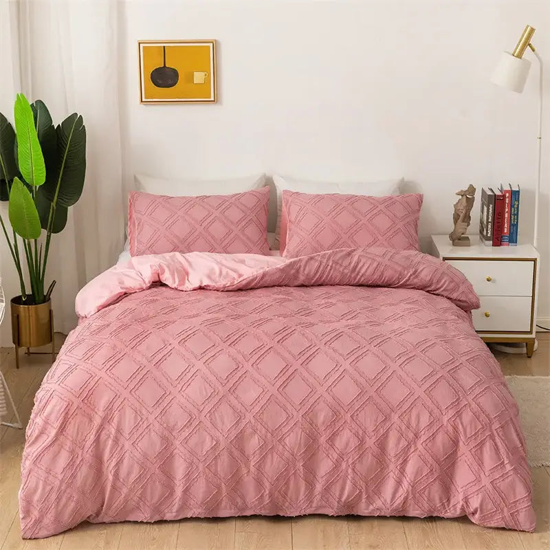 Pink geometric cut flowers quilted bedding set bedroom duvet cover