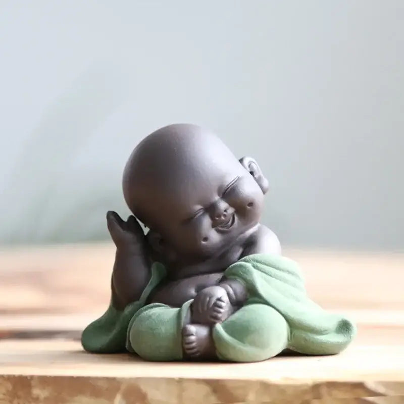 Pink & green ceramic maitreya buddha statue tea sculpture living room