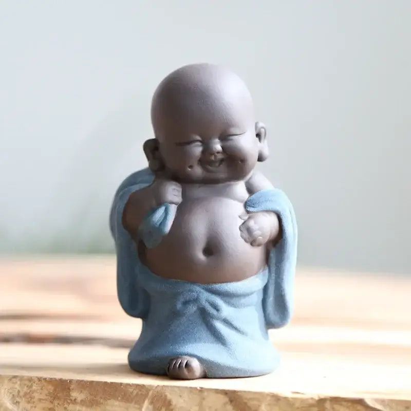Pink & green ceramic maitreya buddha statue tea sculpture living room