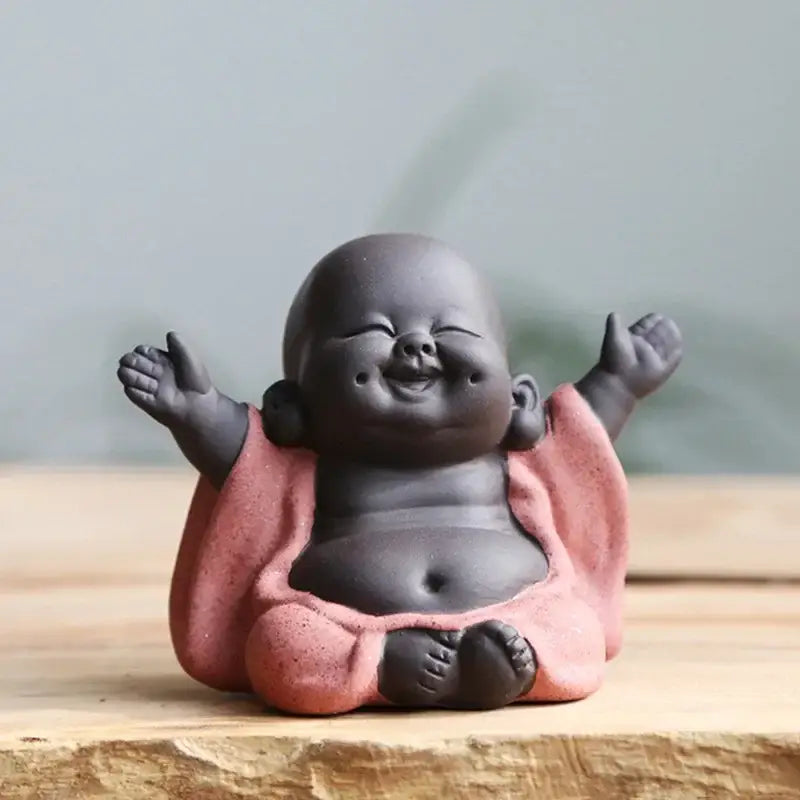 Pink & green ceramic maitreya buddha statue tea sculpture living room