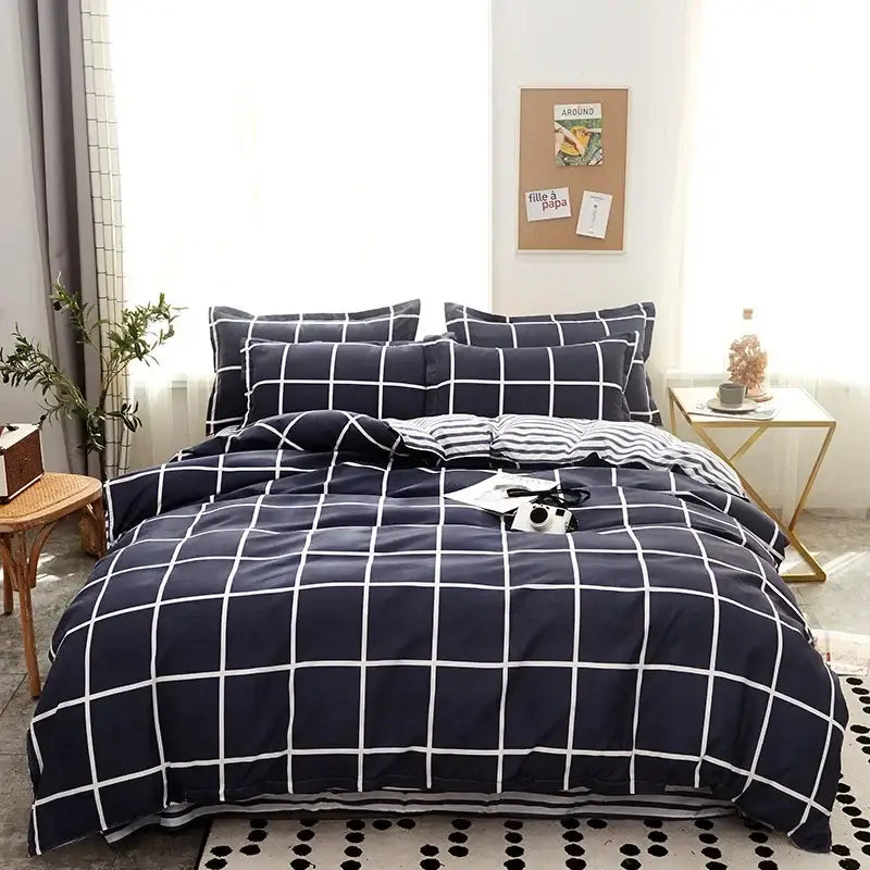 Pink heart cartoon print bedding set bedroom satin finish duvet cover