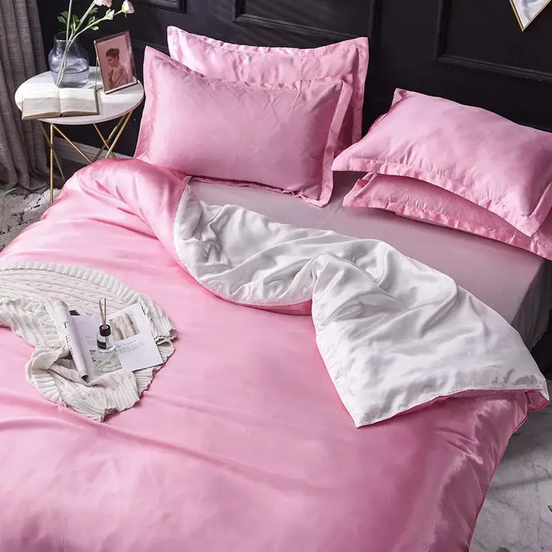 Pink ice rayon satin bedding set bedroom cooling duvet cover