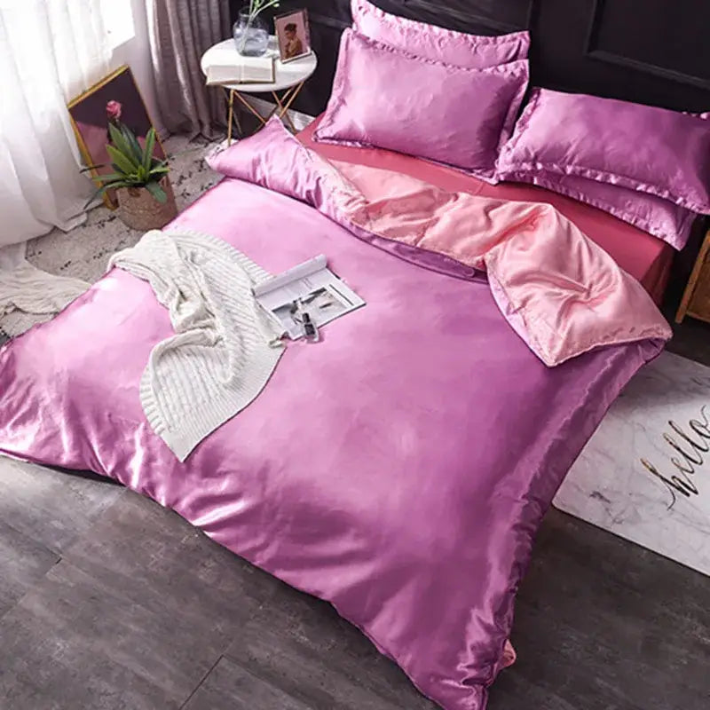 Pink ice rayon satin bedding set bedroom cooling duvet cover