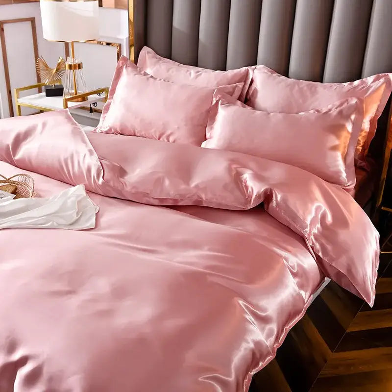 Pink ice rayon satin bedding set bedroom cooling duvet cover