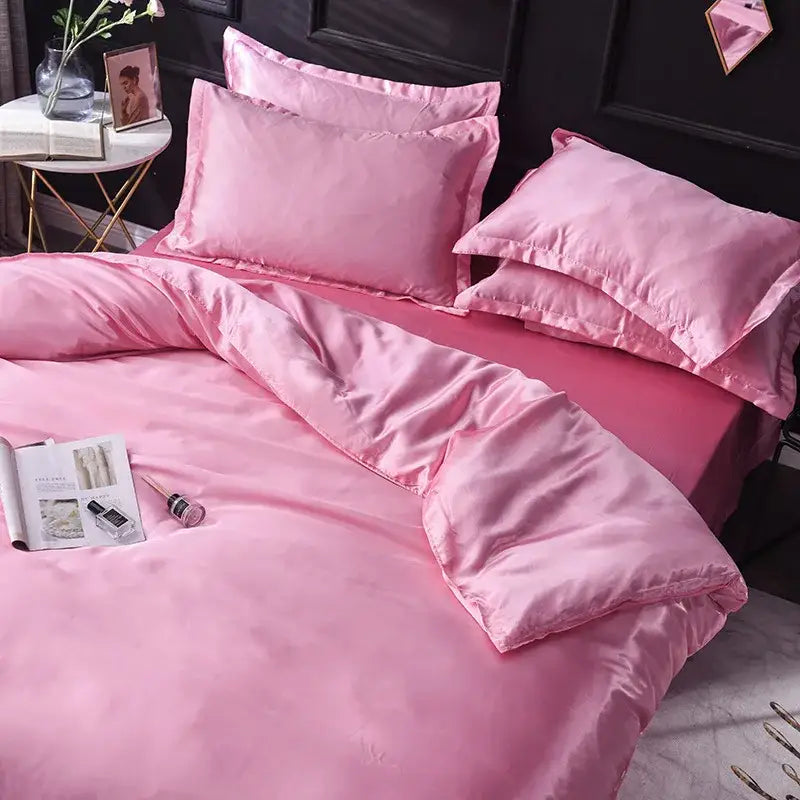 Pink ice rayon satin bedding set bedroom cooling duvet cover