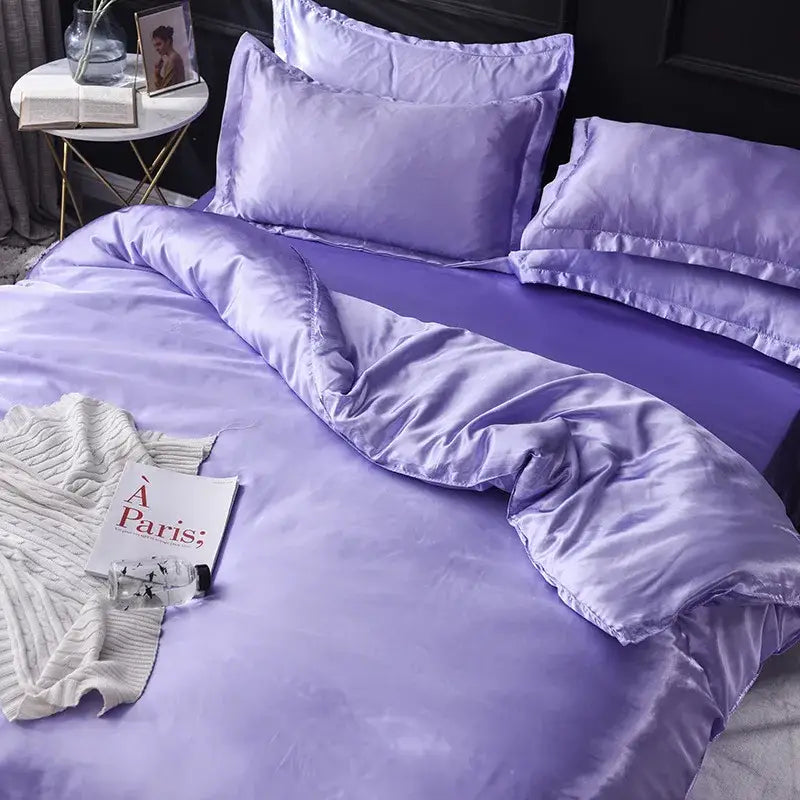 Pink ice rayon satin bedding set bedroom cooling duvet cover
