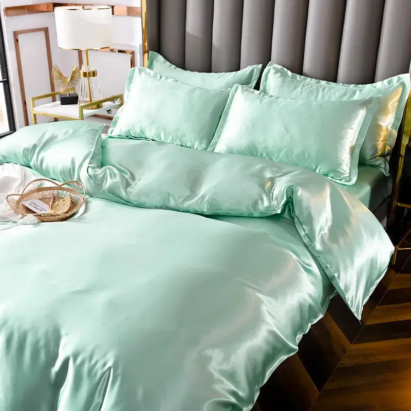 Pink ice rayon satin bedding set bedroom cooling duvet cover