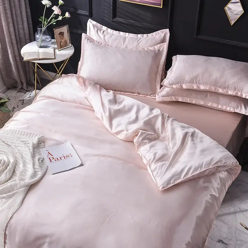 Pink ice rayon satin bedding set bedroom cooling duvet cover