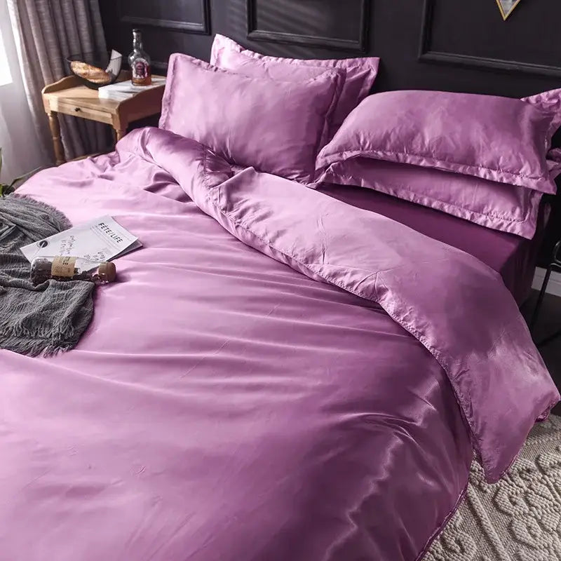 Pink ice rayon satin bedding set bedroom cooling duvet cover