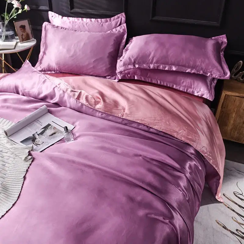 Pink ice rayon satin bedding set bedroom cooling duvet cover