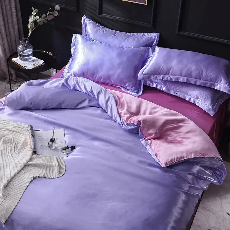 Pink ice rayon satin bedding set bedroom cooling duvet cover