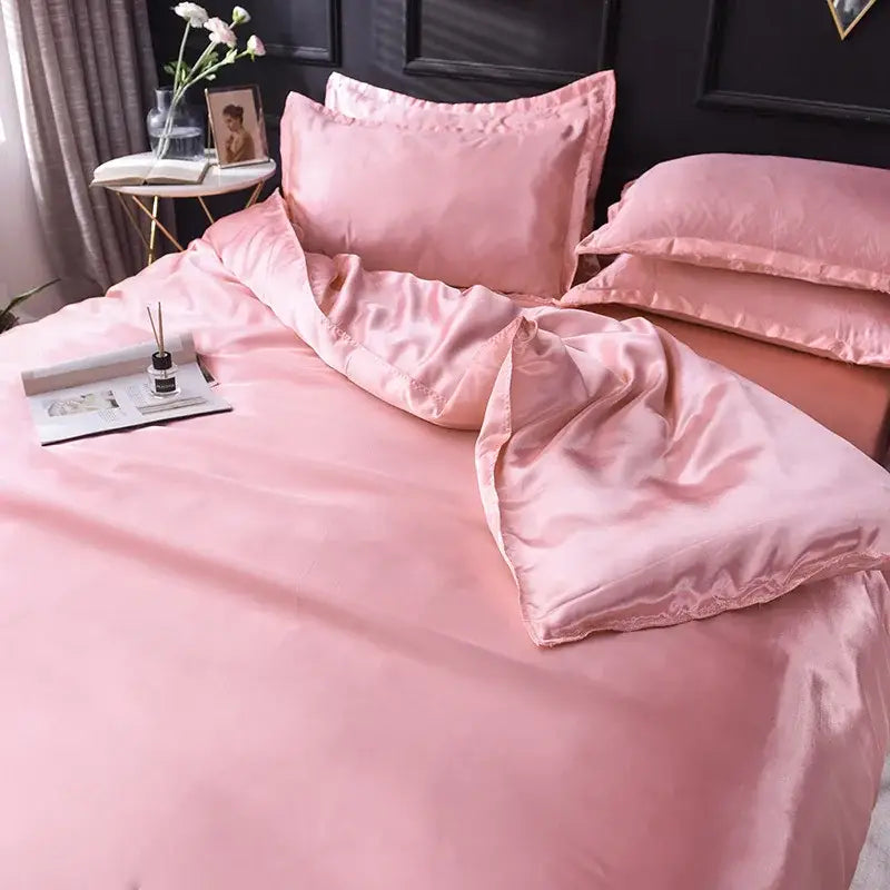 Pink ice rayon satin bedding set bedroom cooling duvet cover