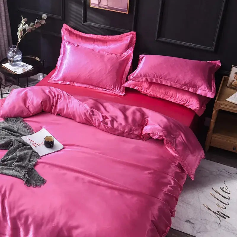 Pink ice rayon satin bedding set bedroom cooling duvet cover