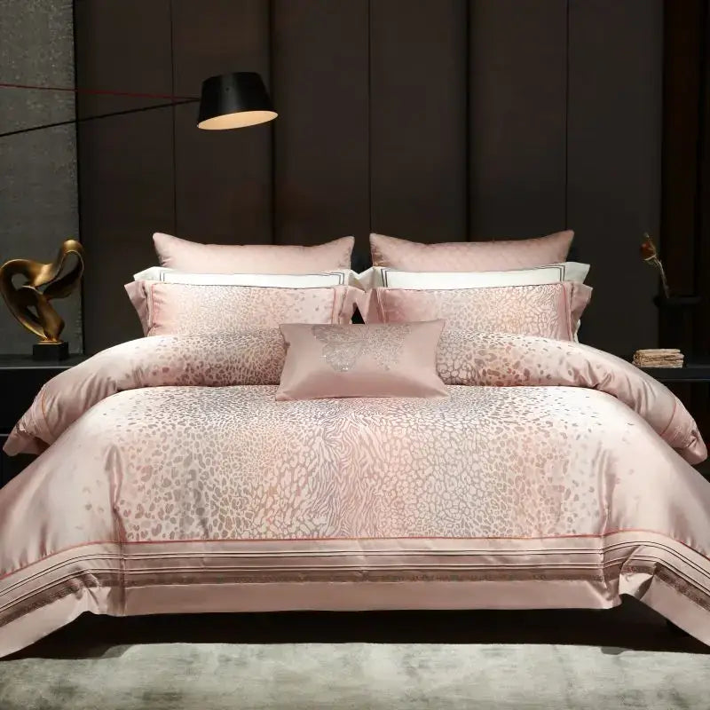 Pink leopard print egyptian cotton bedding set bedroom gold trim