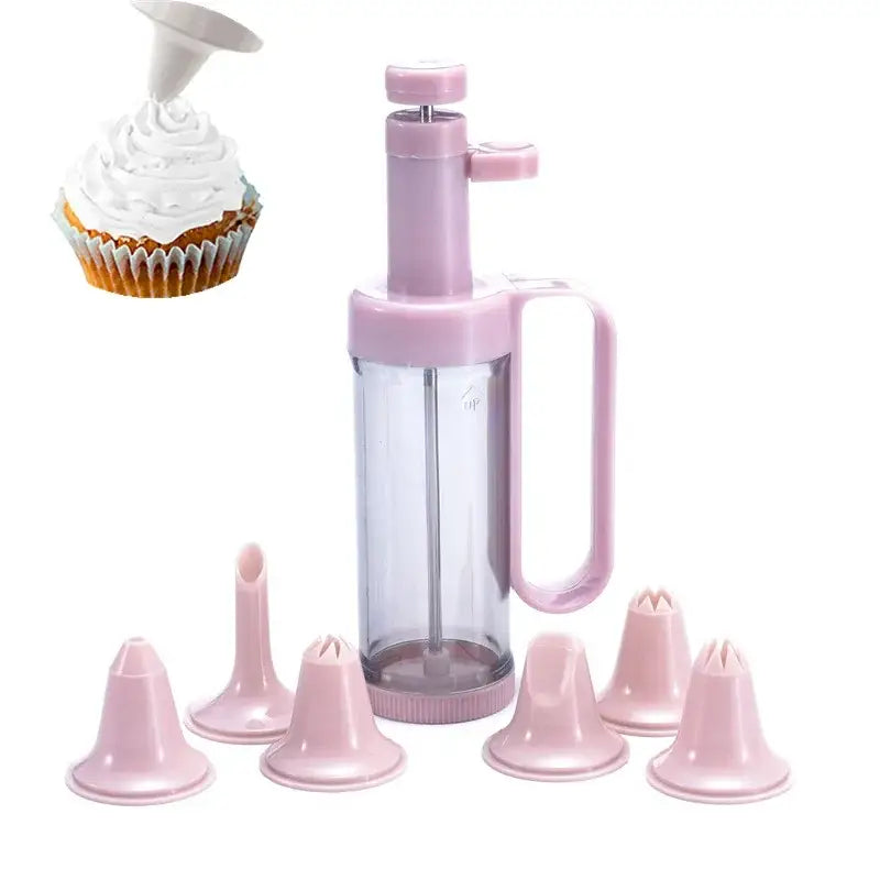 Pink plastic cream decorating gun kitchen baking set with nozzles