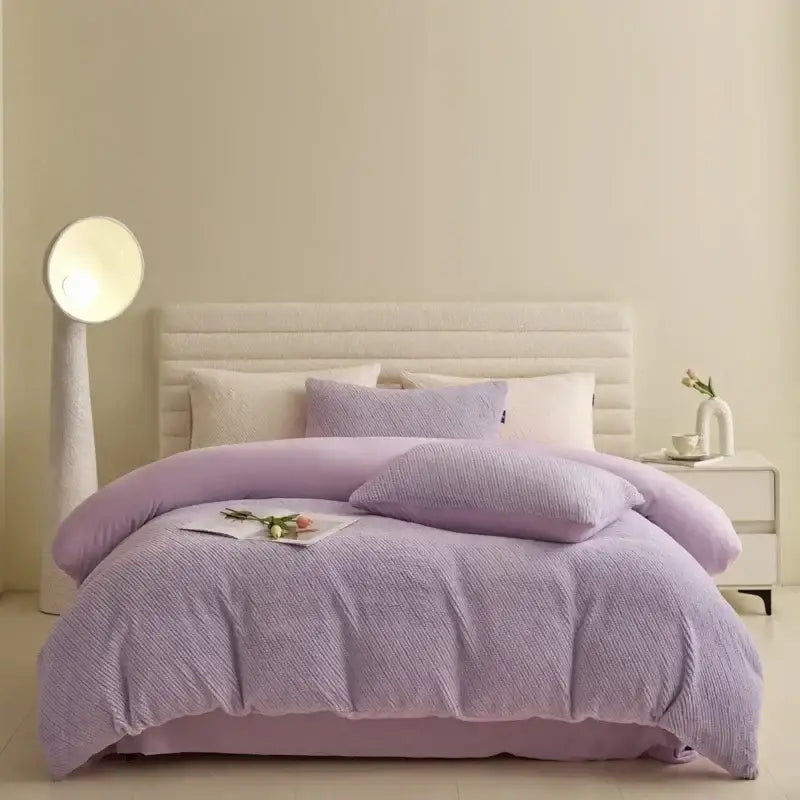 Pink textured winter fleece bedding set bedroom duvet cover kit
