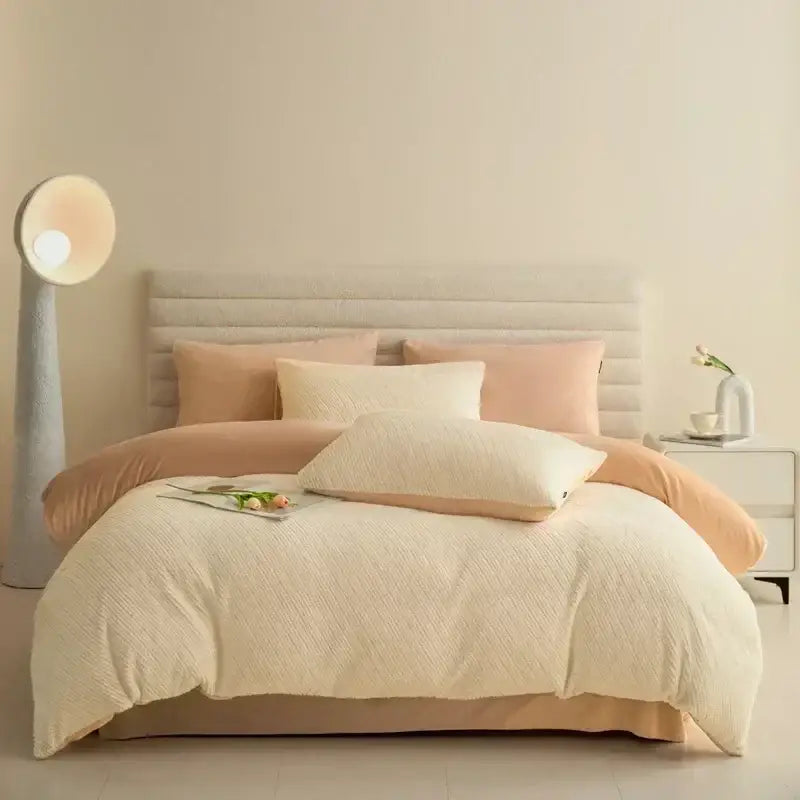 Pink textured winter fleece bedding set bedroom duvet cover kit