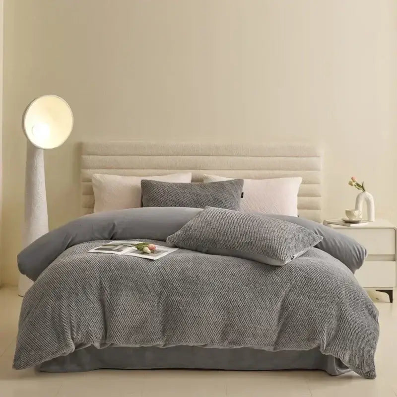 Pink textured winter fleece bedding set bedroom duvet cover kit