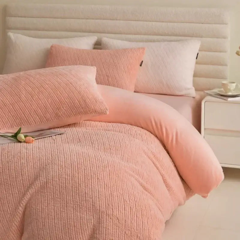 Pink textured winter fleece bedding set bedroom duvet cover kit