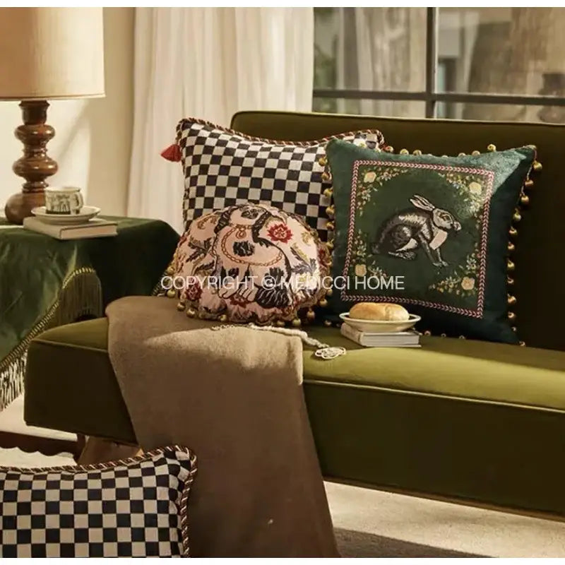 Pink tiger cat print velvet cushion cover living room tassels