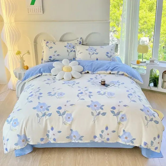 Pink & white floral cotton printed bedding set bedroom soft satin finish