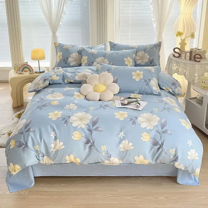 Pink & white floral cotton printed bedding set bedroom soft satin finish