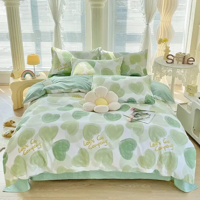 Pink & white floral cotton printed bedding set bedroom soft satin finish