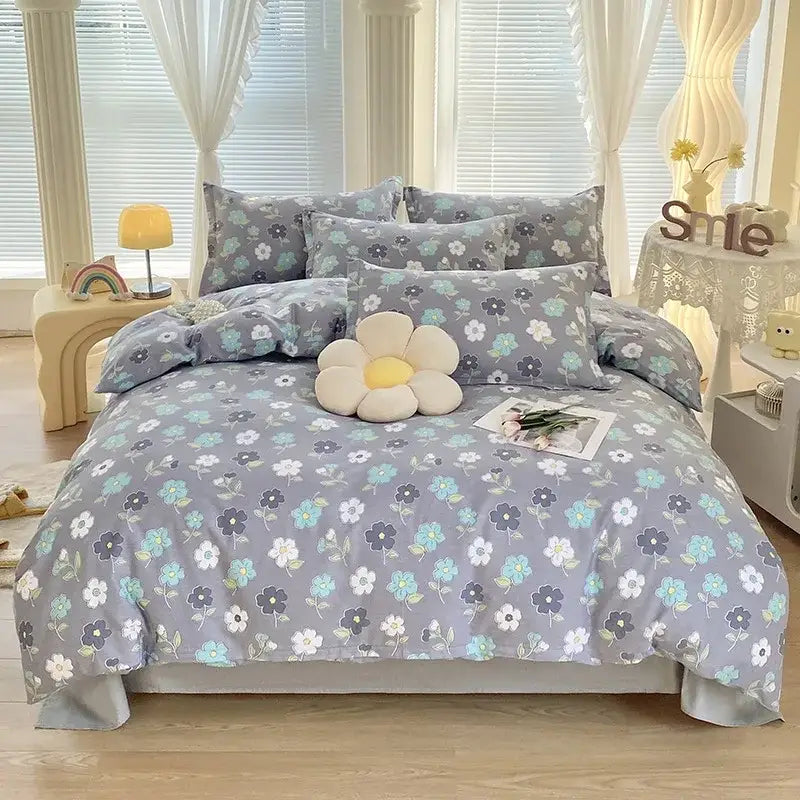 Pink & white floral cotton printed bedding set bedroom soft satin finish