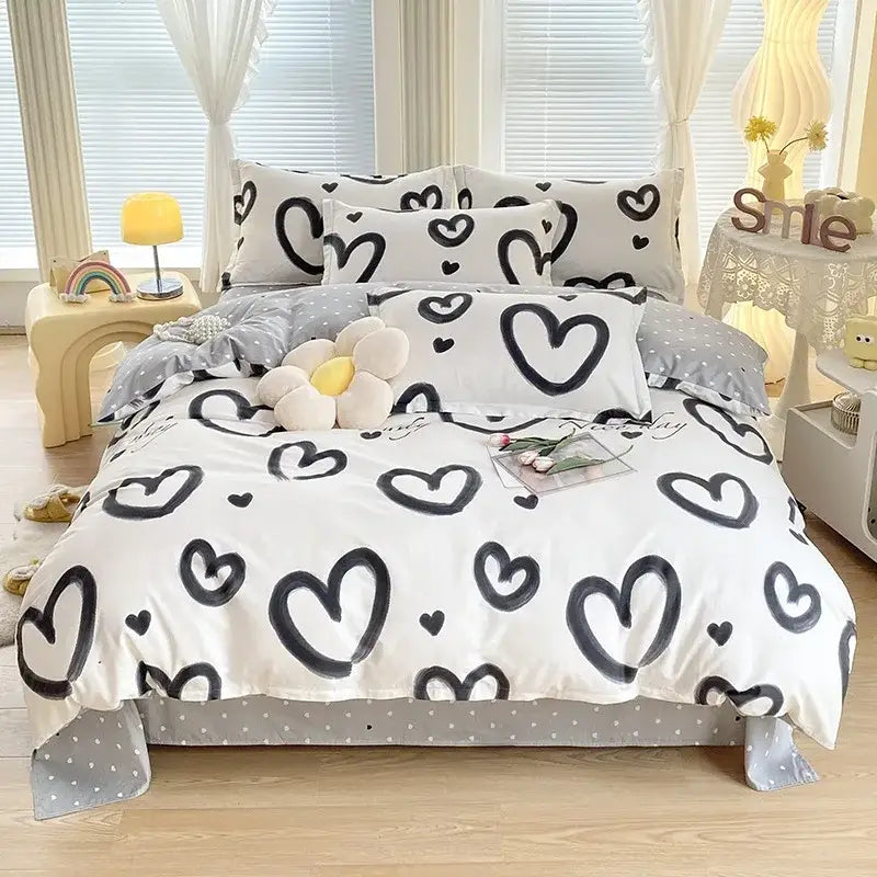 Pink & white floral cotton printed bedding set bedroom soft satin finish