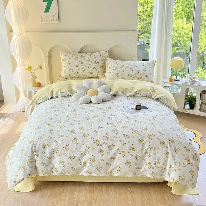 Pink & white floral cotton printed bedding set bedroom soft satin finish