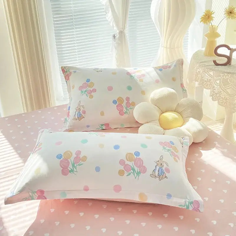 Pink & white floral cotton printed bedding set bedroom soft satin finish