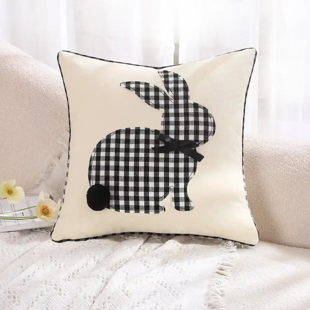 Pink & white floral embroidered bunny cushion cover living room decor