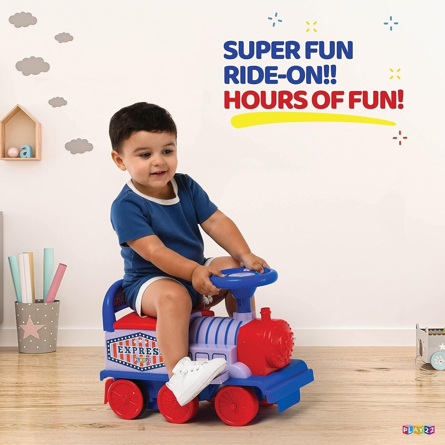 Play22 Electric Ride On Train Set with Tracks - Interactive Toy Train for Kids