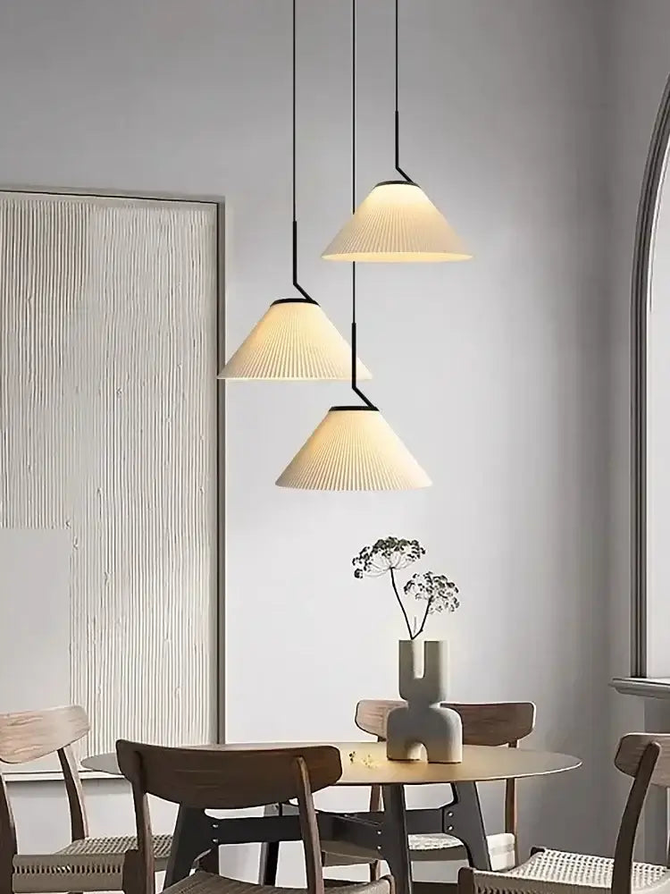 Pleated white and black pendant light dining room chandelier