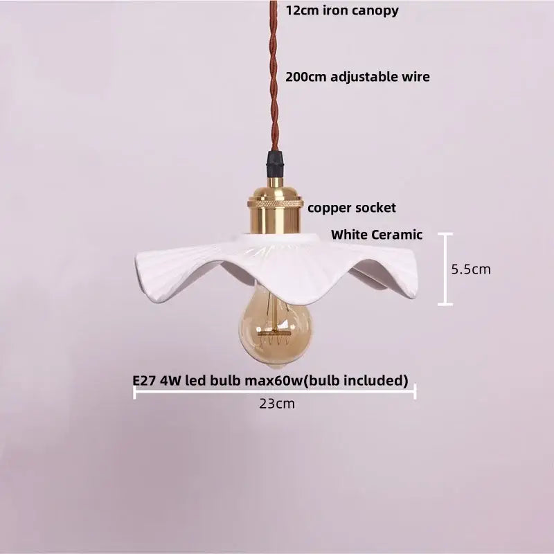 Pleated white fabric pendant light bedroom ceramic wood decor