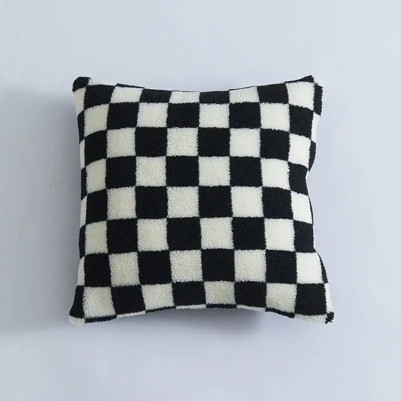 Plush black & white houndstooth cushion cover bedroom bow pillow
