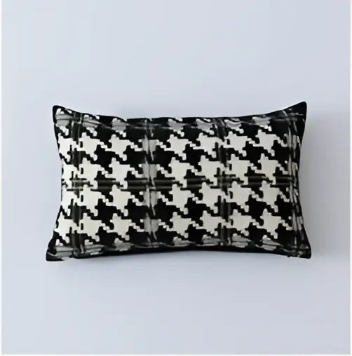 Plush black & white houndstooth cushion cover bedroom bow pillow