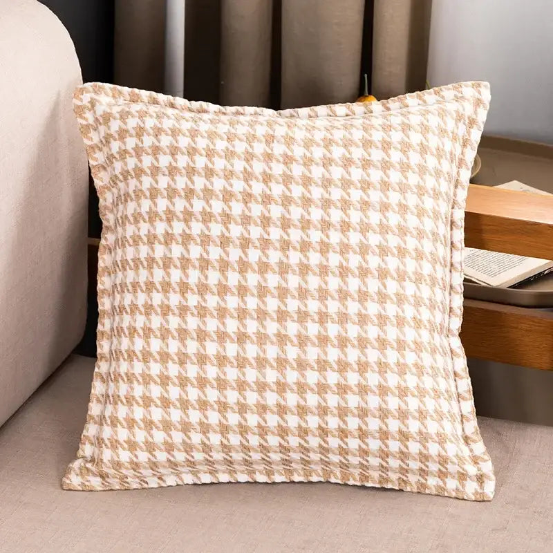 Plush black & white houndstooth cushion cover bedroom bow pillow
