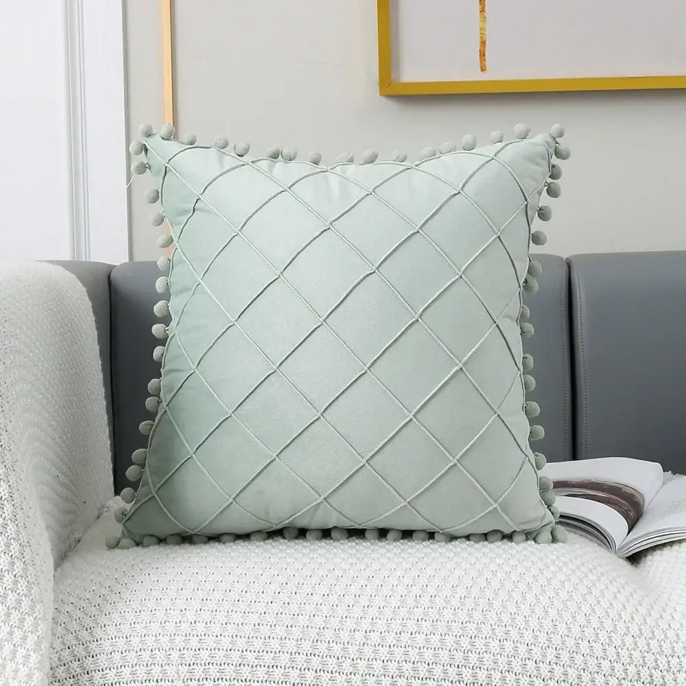 Plush black & white houndstooth cushion cover bedroom bow pillow