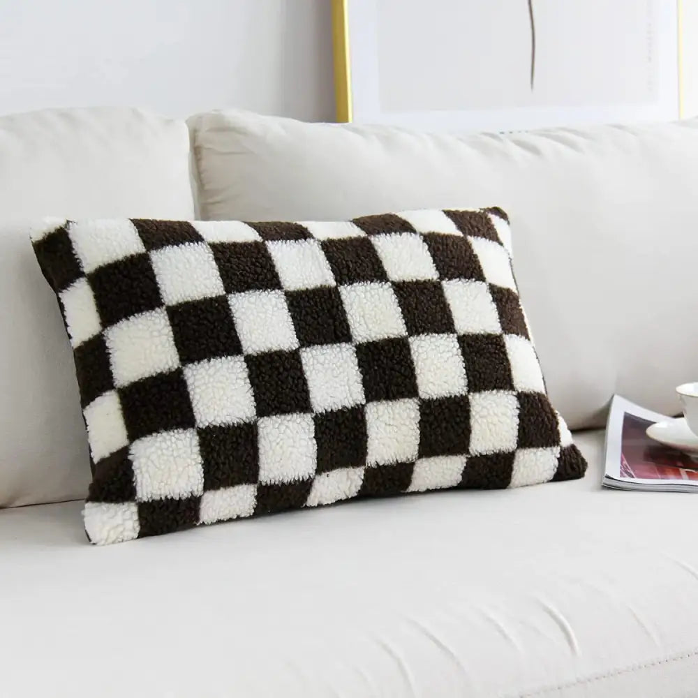 Plush black & white houndstooth cushion cover bedroom bow pillow