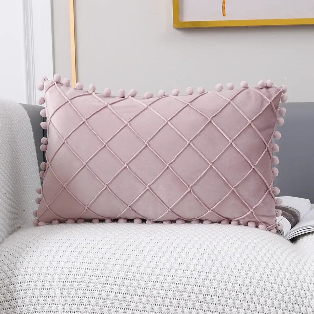 Plush black & white houndstooth cushion cover bedroom bow pillow
