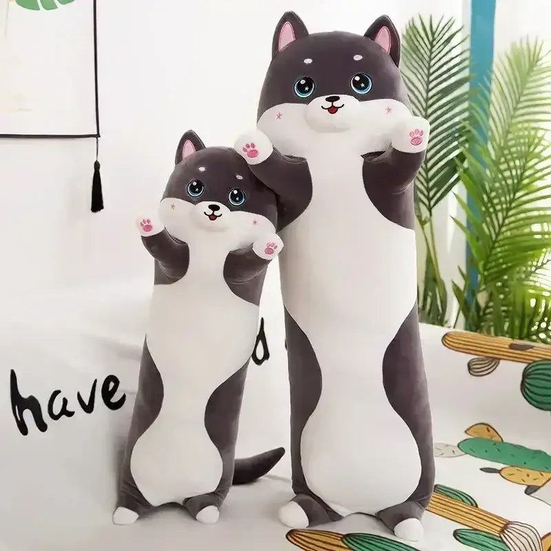 Plush gray & white cat sleeping body pillow bedroom decor