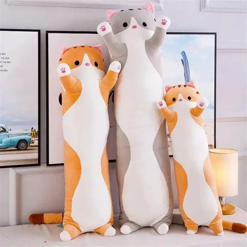 Plush gray & white cat sleeping body pillow bedroom decor