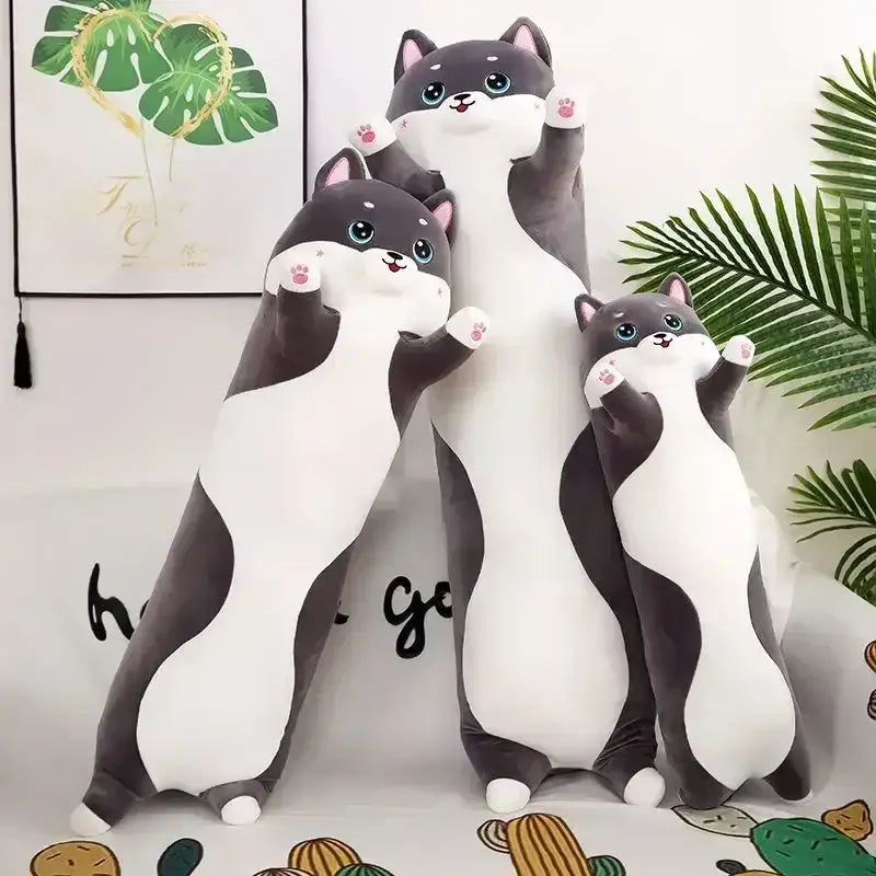 Plush gray & white cat sleeping body pillow bedroom decor