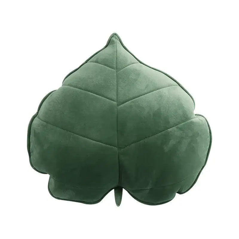 Plush leaf shaped throw pillows in sage and mustard for living room