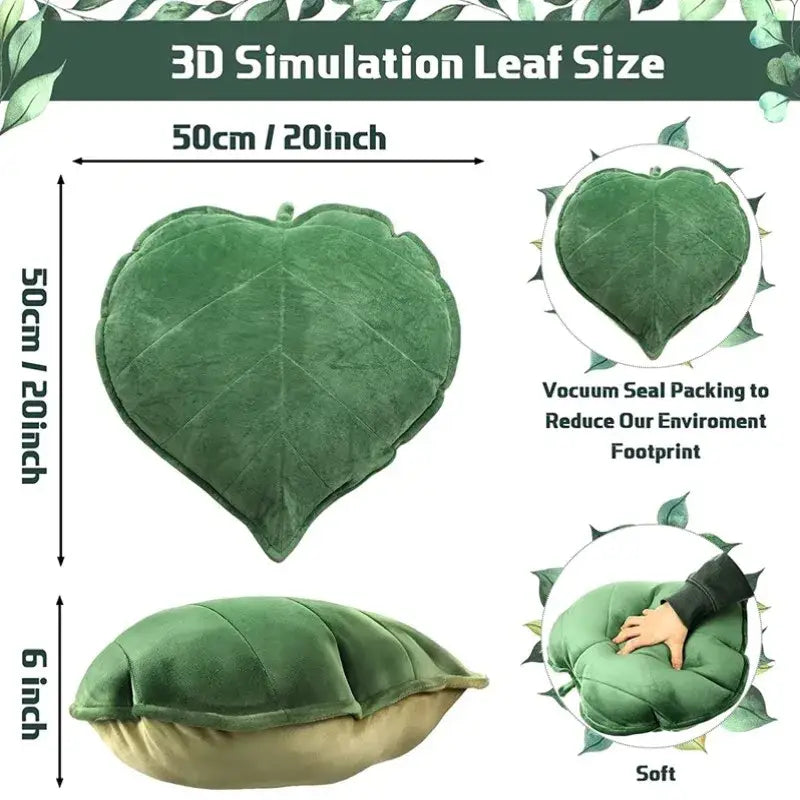 Plush leaf shaped throw pillows in sage and mustard for living room