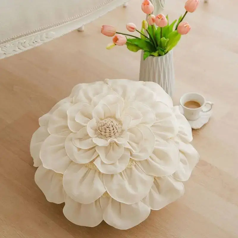 Plush white & soft pink 3d flowers pillows bedroom home decor