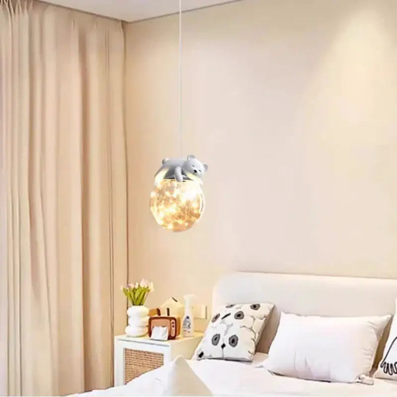 Polar bear glass animal led chandelier bedroom pendant light