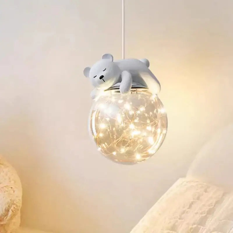 Polar bear glass animal led chandelier bedroom pendant light