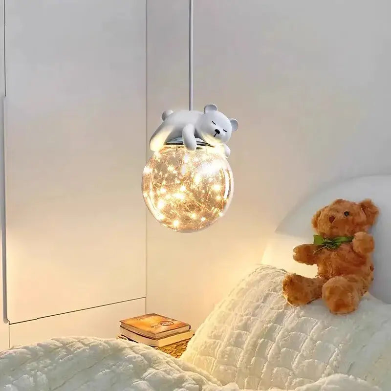 Polar bear glass animal led chandelier bedroom pendant light